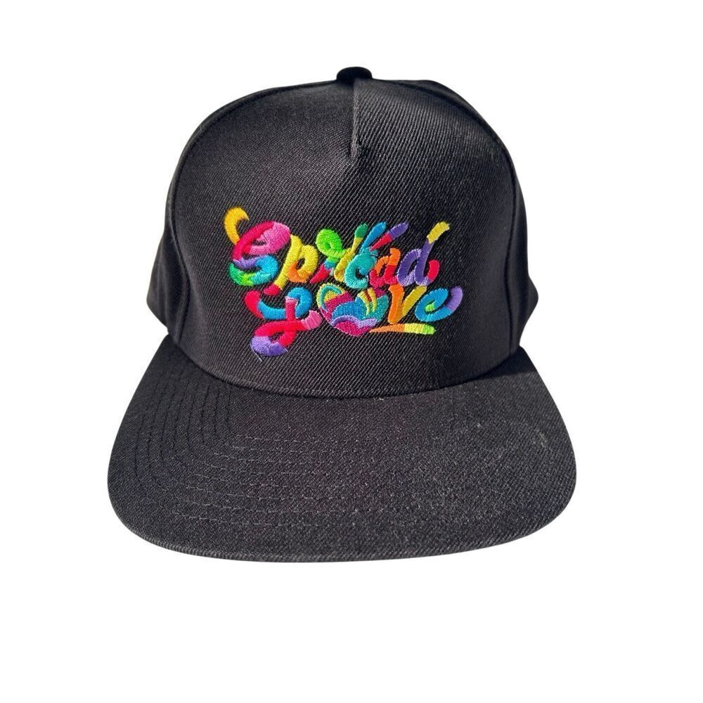 Spread Love Embroidered Rainbow Black Hat Yupoong Dog
